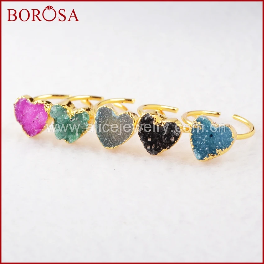 BOROSA распродажа 10 шт (самый маленький палец) кольцо в форме Сердца Druzy Little Finger
