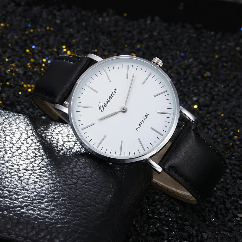 

Relogios Fashion Classic Simple Style Men Women Geneva quartz Watch Black Brown Leather Straps Lady Dress Watch Hot Sale Reloj