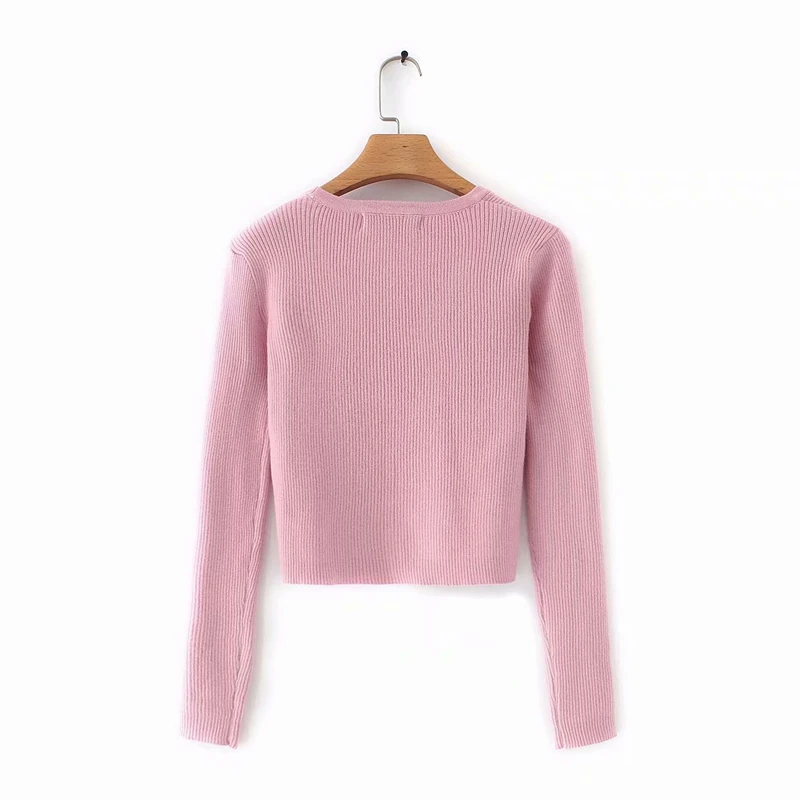 

American and European Women V-neck Knitted Solid Loose Crop Top Sweater 3 Colors Women Spring Pullover Casual Solid Sweater