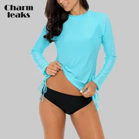 charmleaks women rash guard swimwear long sleeve rashguard side bandaged biking shirts surf top running shirt swimsuit upf 50