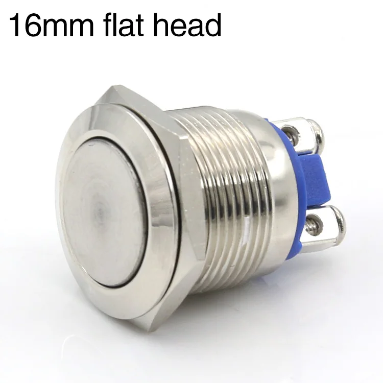 16mm flat head 12/16/19/22 мм металлический кнопочный переключатель кнопка сброса дверной звонок винтовой штифт водонепроницаемый покрытие медью, никелем - Цвет: 16mm flat head