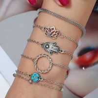 bohopan 6pcsset hollow circle silver color bracelets simple flower bracelets bangles small beads bracelets for birthday gifts