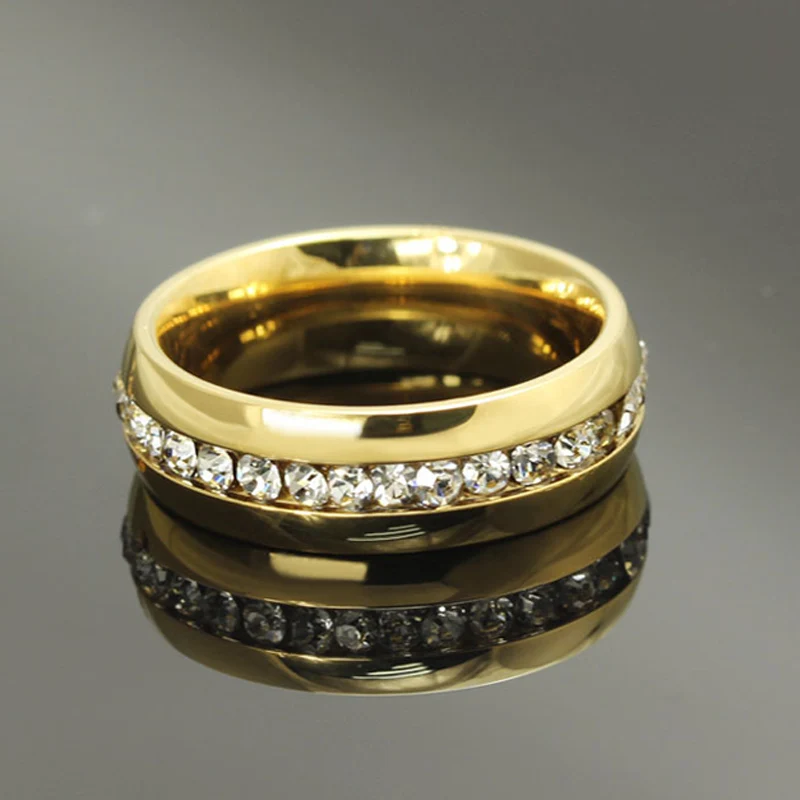 Мужское и женское кольцо из нержавеющей стали с фианитом 6 13 размеров|gold plated stainless
