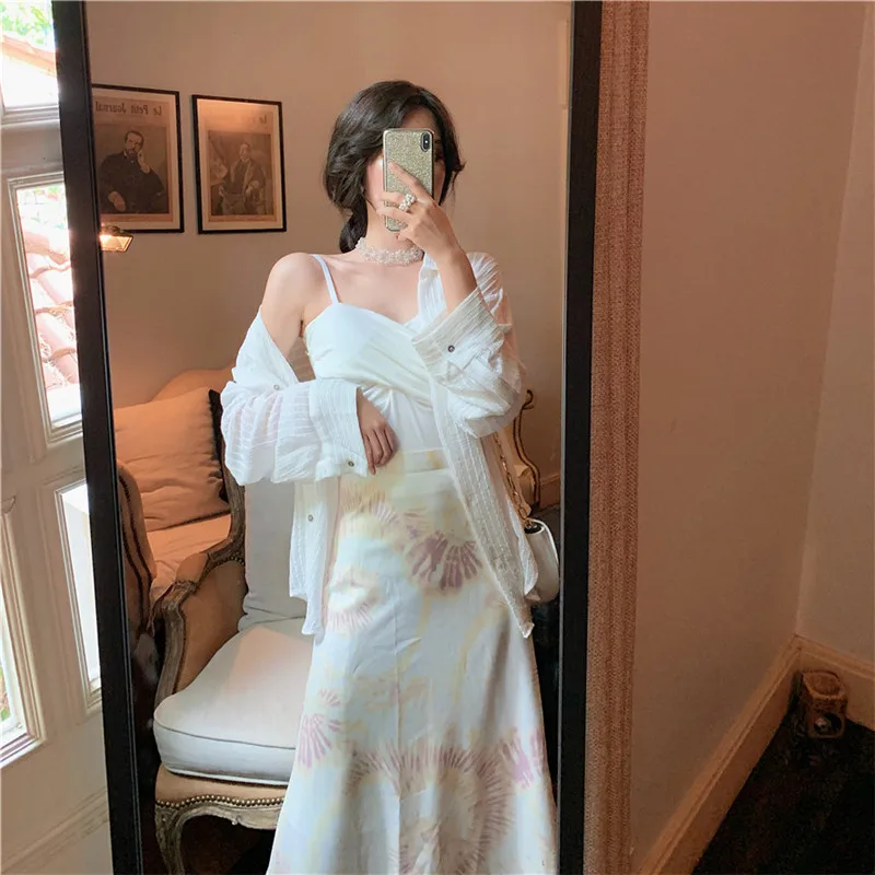 Модный женский костюм 2019 лето новая белая рубашка + узел камзол Высокая талия