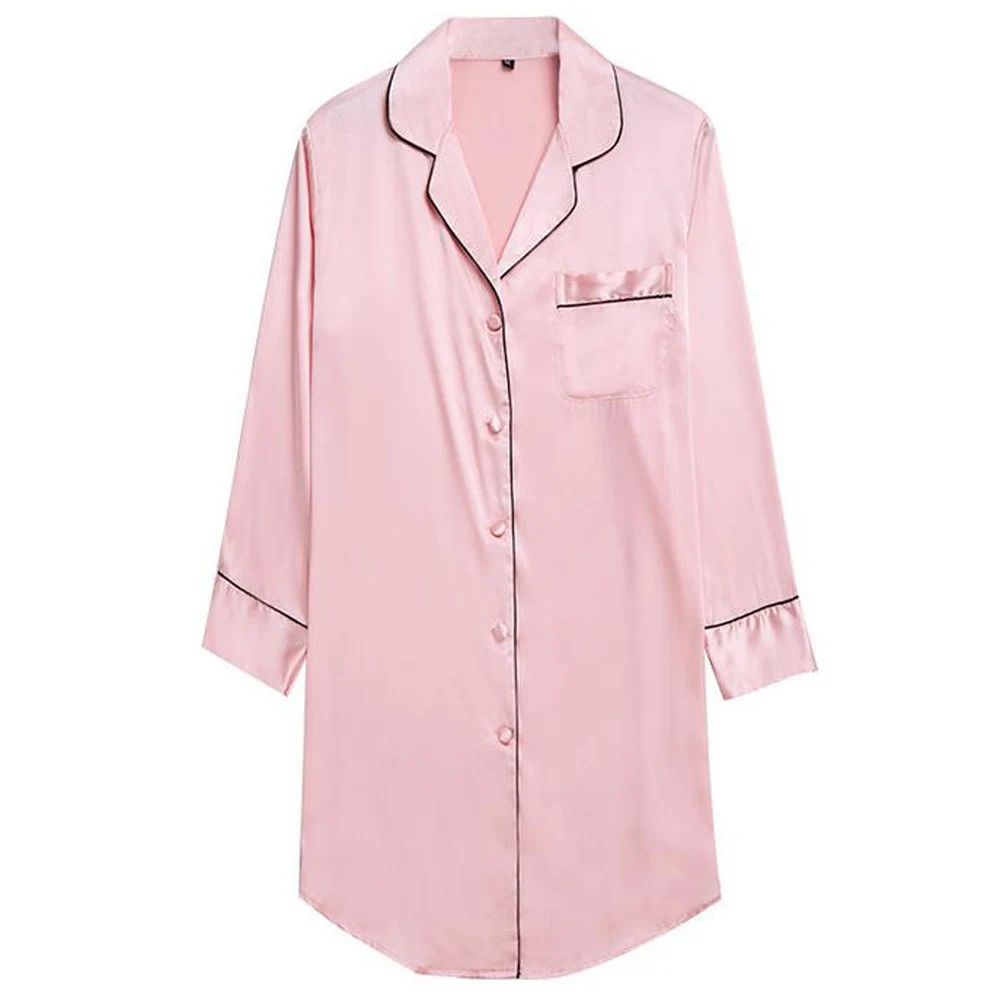 2019 для женщин пикантные пеньюар с длинными рукавами кнопка карман рубашки
