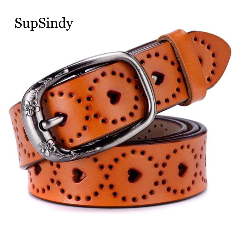 SupSindy hot women's genuine leather belt Love hollow Punk luxury brand designer belts for women jeans high quality female belt