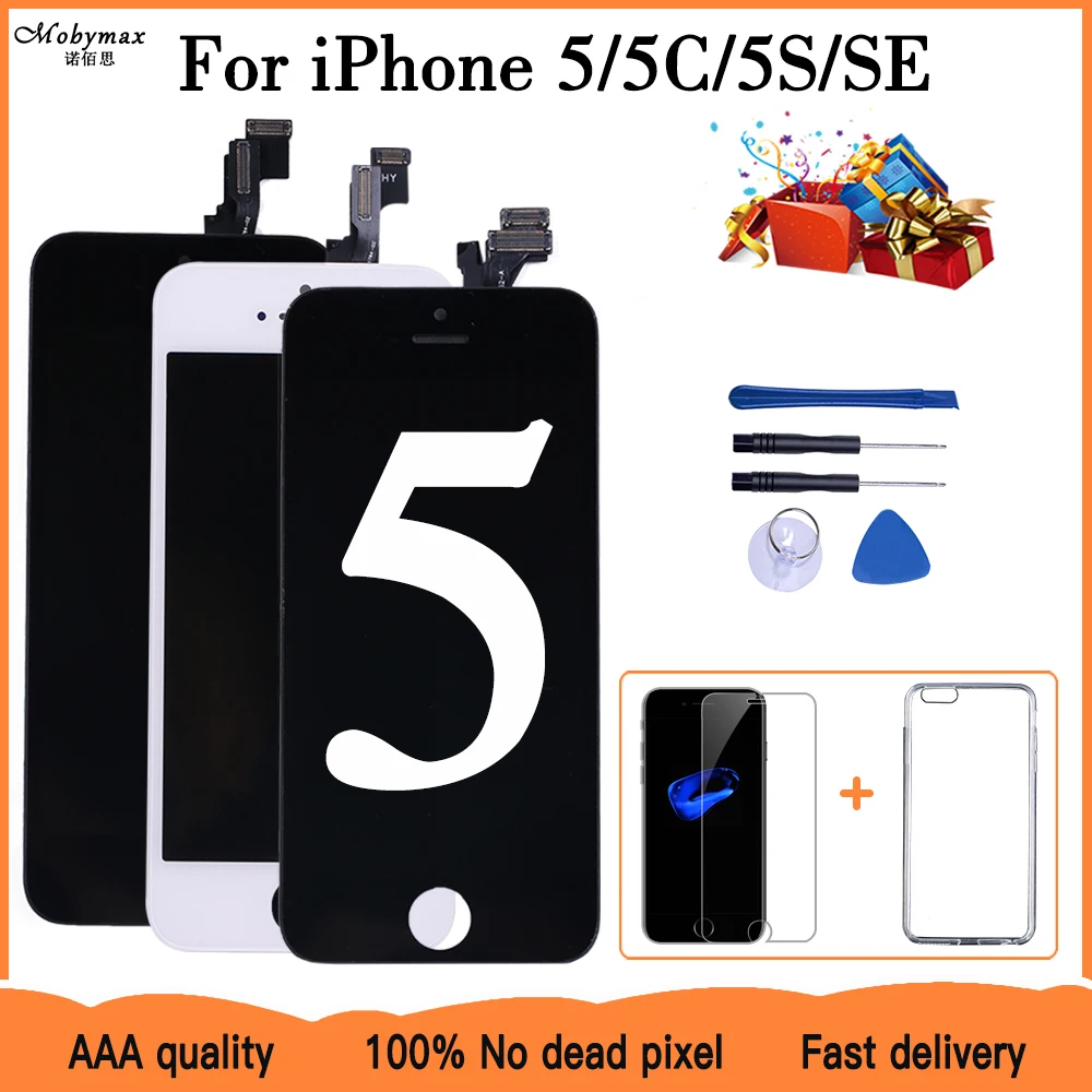 

No Dead Pixel LCD Display For iPhone 5s Touch Screen Replacement Digitizer Assembly LCD+Repair tools&Protector Glass&Phone case