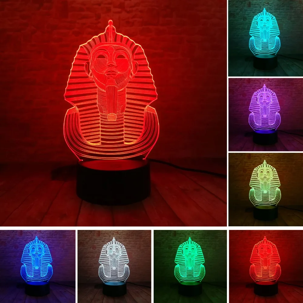 Новинка 3D Египетский Сфинкс Фараон RGB 7 цветов градиентная Ночная лампа выпуклое