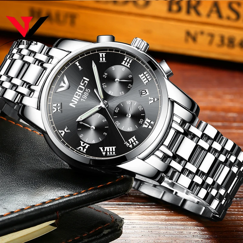 Часы NIBOSI Мужские кварцевые роскошные Брендовые мужские спортивные модные