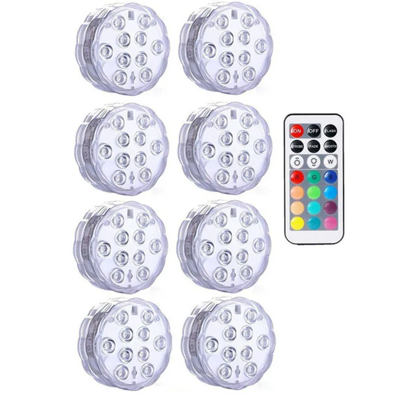 8 lamp 1 controller Погружной светодиодный светильник, подводный водонепроницаемый на батарейках с дистанционным управлением, беспроводной многоцветный 10 светодиодный RGB ванна для бассейна - Испускаемый цвет: 8 lamp 1 controller
