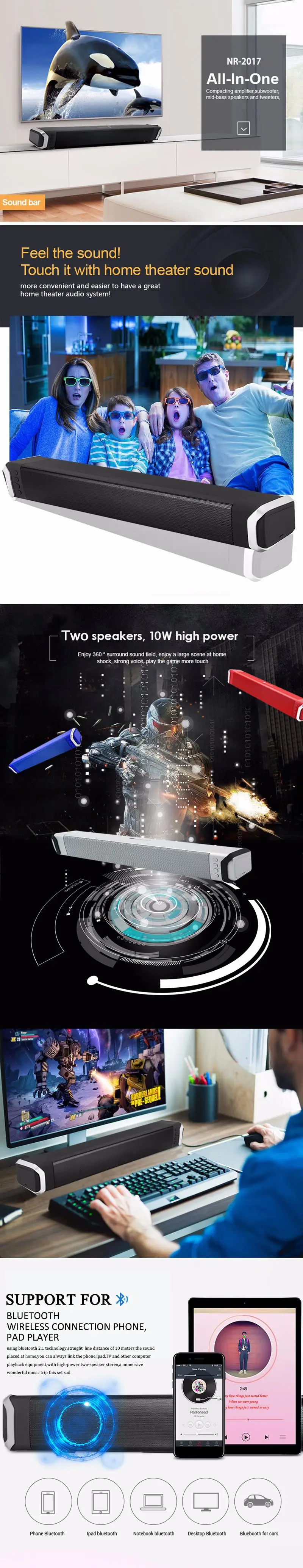 AMTERBEST Super Bass 10 Вт Bluetooth динамик fm-радио портативный беспроводной компьютер динамик поддержка USB TF карта громкий динамик