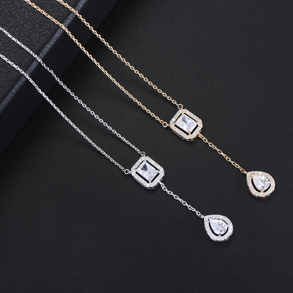 

missvikki Female Water Drop Pendant Chain Necklace Transparent Fashion Crystal Jewelry Bijoux Top Quality 2 Colors