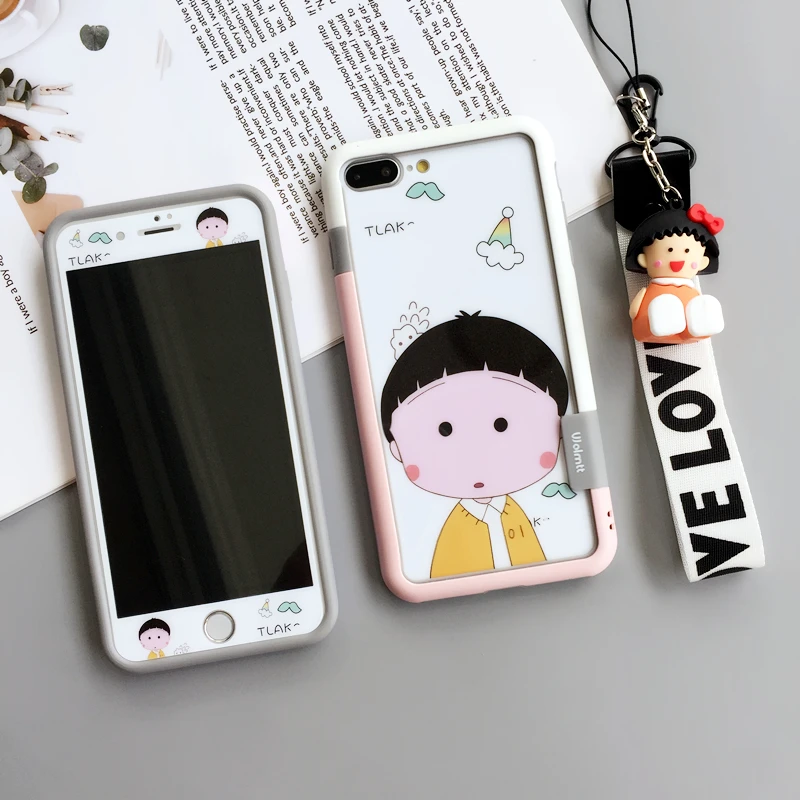 Для iphone 8 8plus милый Chi-bi Maruko пленка из закаленного стекла + мягкий бампер для iPhone 7