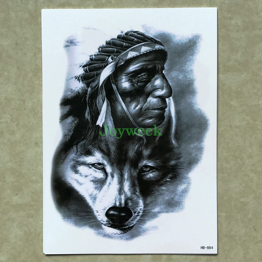 Водостойкие временные тату наклейки большого племени охотник и волк флэш-тату