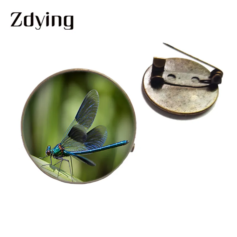 ZDYING Handmade Antique bronze plated Dragonfly Badge Brooch Glass Insect Pattern Cabochon Pins For Clothes Backpacks DN004 | Украшения и