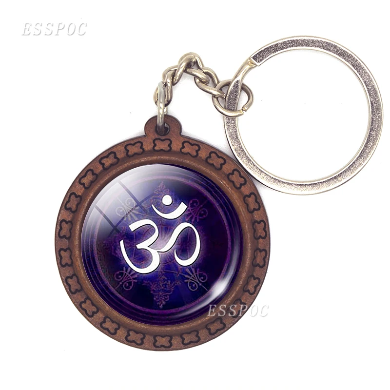 Шарм Ом брелок для йоги ювелирные изделия Символ стекло кабошон деревянный кулон
