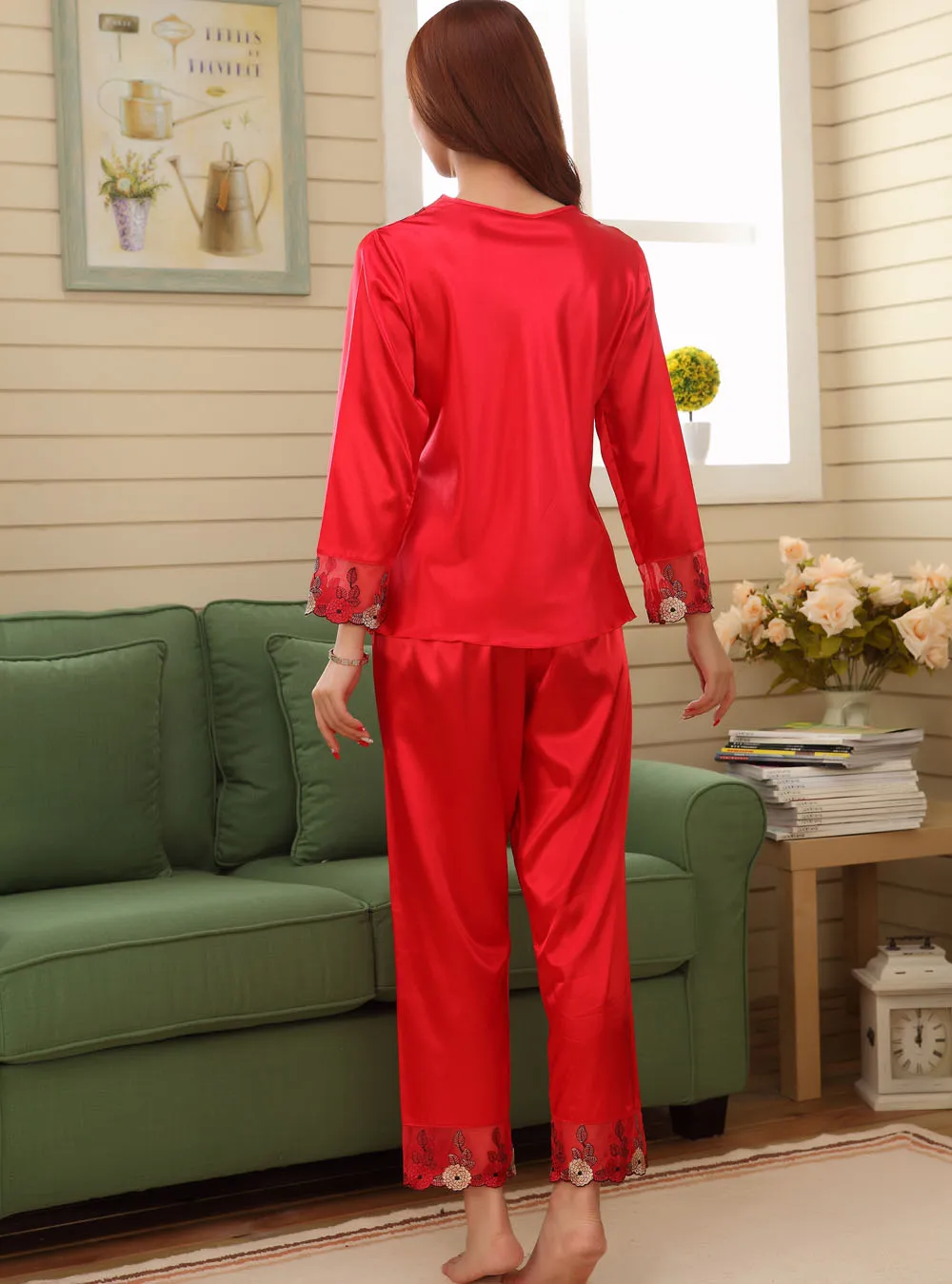Пижамный комплект женский из искусственного шелка весна осень|pajama sets for women|pajama