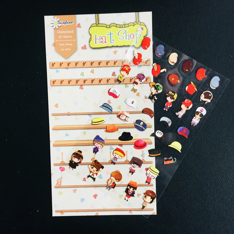 

1Sheet Kawaii Hat Cool Boy Shop Sticker Diary Phone Notebook Album Decor Stick Label Adhesive Scrapbooking Craft DIY Stickers