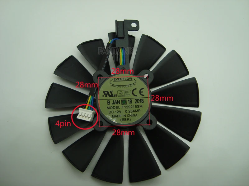 Бесплатная доставка T129215SM 95 мм кулер вентилятор для ASUS STRIX RX 470 570 580 GTX 1050Ti 1070Ti 1080Ti