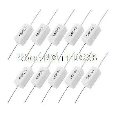 

10 Pcs White Rectangle Wire Lead Cement Resistor 0.05 Ohm 5WR05J