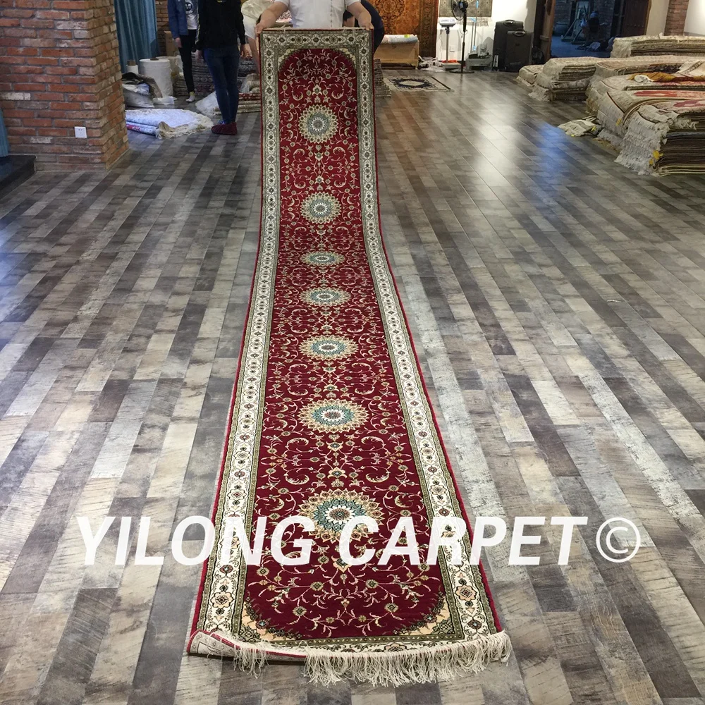 Yilong 2 5 'x 16' красный шелковый ковер ручной работы бегунки коридор галерея