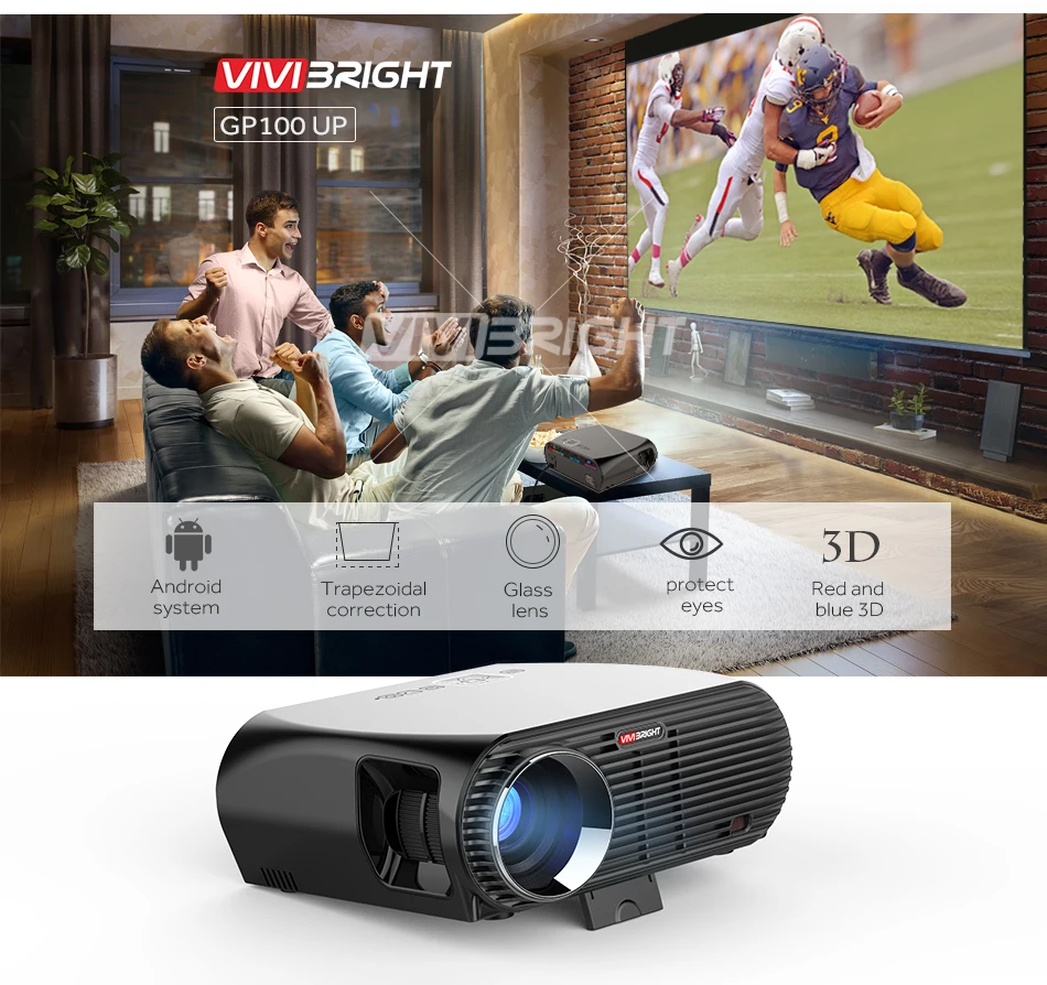 VIVIBRIGHT светодиодный проектор GP100 UP Android 6 0 разрешение 1280x800 3200 люмен встроенный wifi