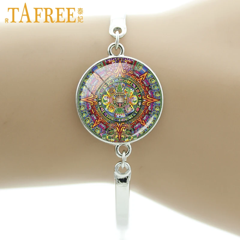 TAFREE Aztec Calendar charm Bracelet secret Mayan sun Astronomy Archaeology Glass fashion bracelets for women jewelry CT695 | Украшения и