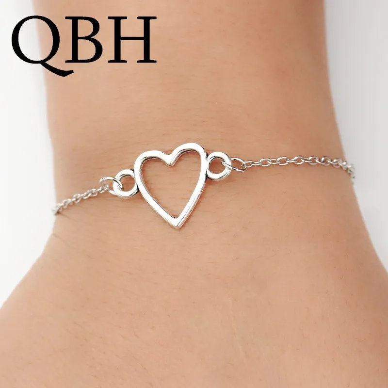 Женский браслет бижутерия L178 винтажный с серебряным покрытием и сердечком |