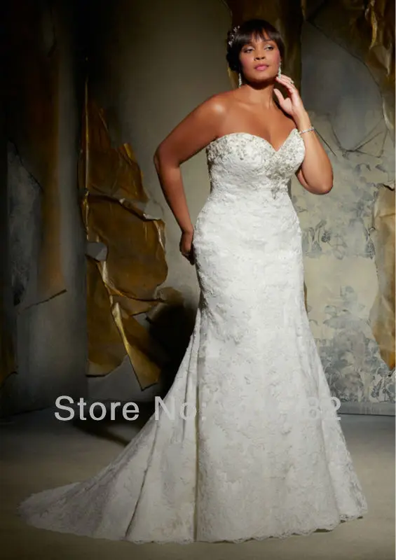 Free Shipping 2013 New Design Sweetheart Beaded Sexy Lace Mermaid Wedding Dress Plus Size | Свадьбы и торжества