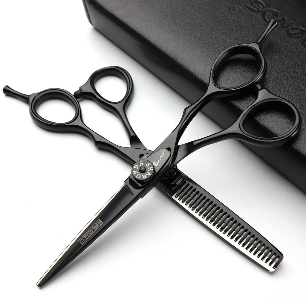 Scisscors set 6 дюймов черный Япония 440c импортные Профессиональные Парикмахерские ножницы набор парикмахерских инструментов Парикмахерская бритва Парикмахерские филировочные ножницы - Цвет: Scisscors set