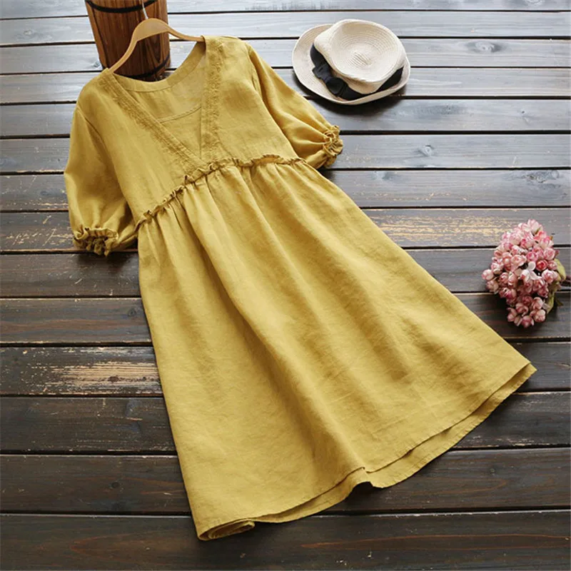 YSMILE Y Лето Для женщин Повседневное Винтаж платье короткий рукав Свободные Тонкий
