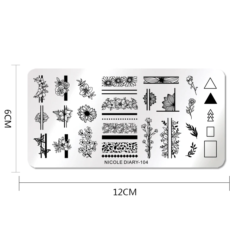 

NICOLE DIARY Geometric Flower Leaf Nail Stamping Plates Stainless Steel Printing Stencil DIY Stamp Template for Nail Tool