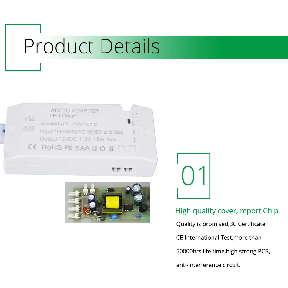 GO OCEAN Lighting Transformer LED Driver 12V 1.5A 18W Constant Voltage 100-240V Switching Power Supply For Cabinet Lights