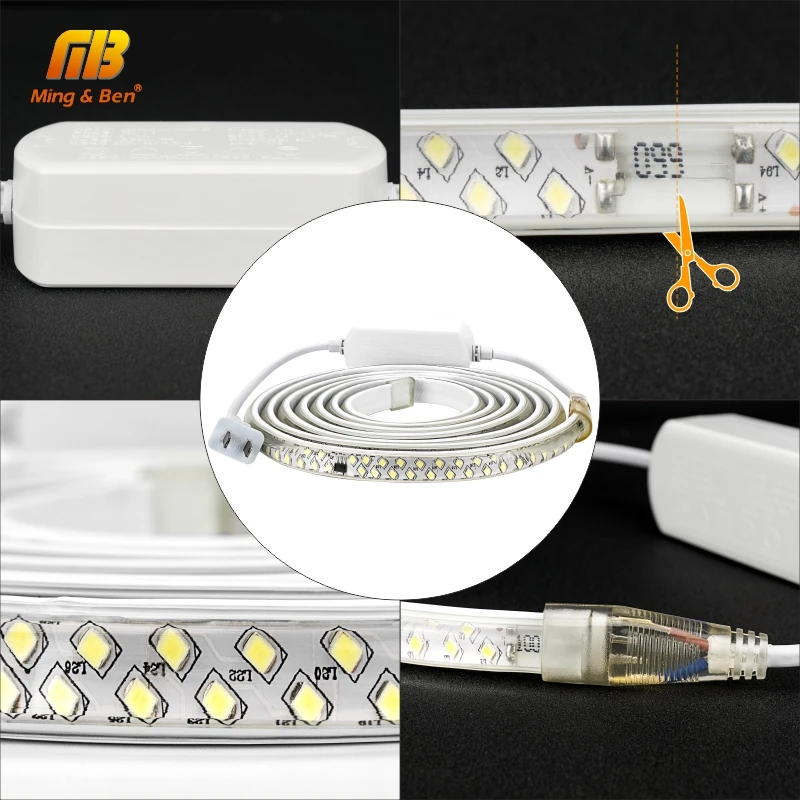 Светодиодный гибкие полосы 1-20 м без мерцания 220 V SMD2835 Водонепроницаемый IP67 188