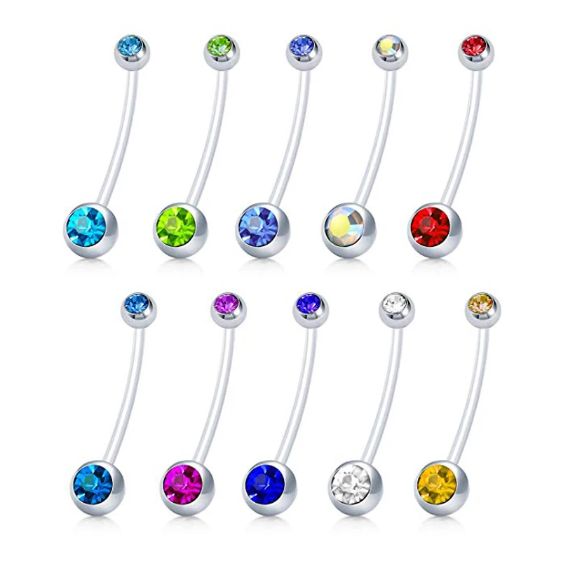 Двойной драгоценный камень мяч живота пупка ювелирные изделия мягкие 38 мм длина