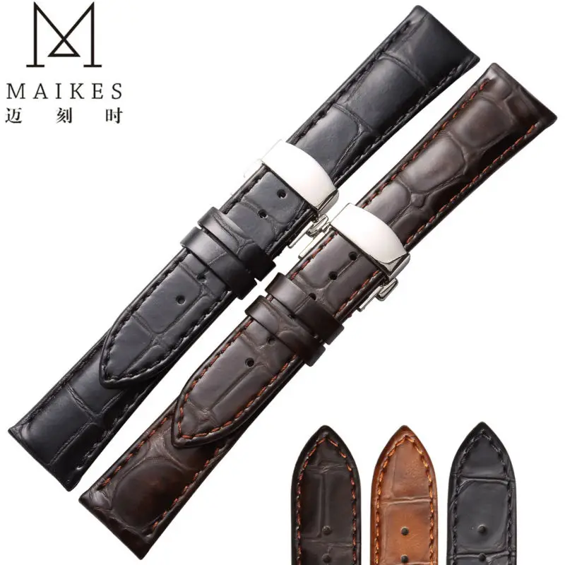 MAIKES High Quality Watch Accessories 18 19 20 22 mm Watchband Vintage Style Genuine Leather Strap Watch Band For IWC