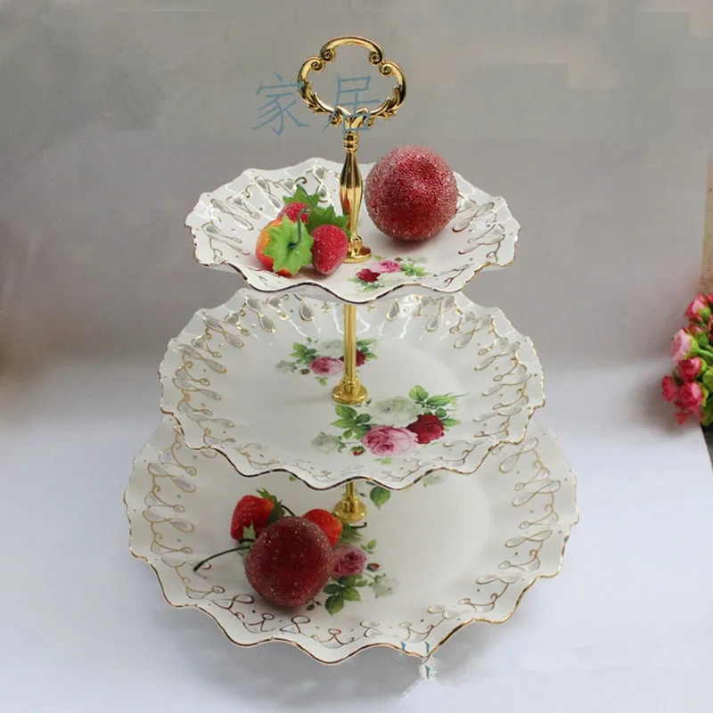 Большой размер цветочный дизайн 3 яруса подставка для торта с ручками (с