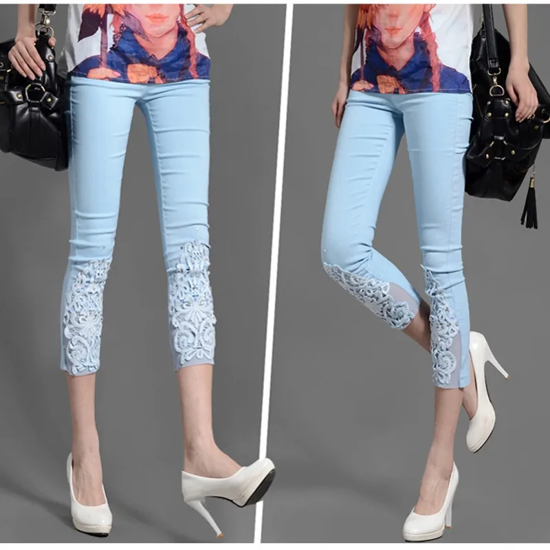 Женский комплект с кружевным крючком и цветочным принтом брюки большого размера