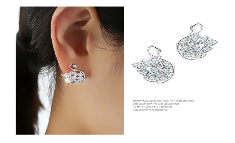 Мода Сладкая Симпатичные Цирконий Лебединое Серьги 2016 Новый Дизайн Стержня Для