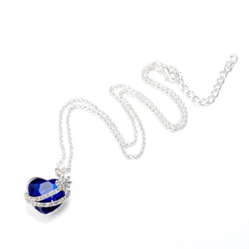 Модные женские туфли Сердце Синий Кристалл Rhinestone Серебряная цепочка подвеской