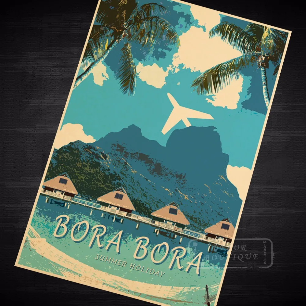 Bora Тихий океан Tahiti винтажный Ретро ВИНТАЖНЫЙ ПЛАКАТ из крафт-бумаги холст DIY