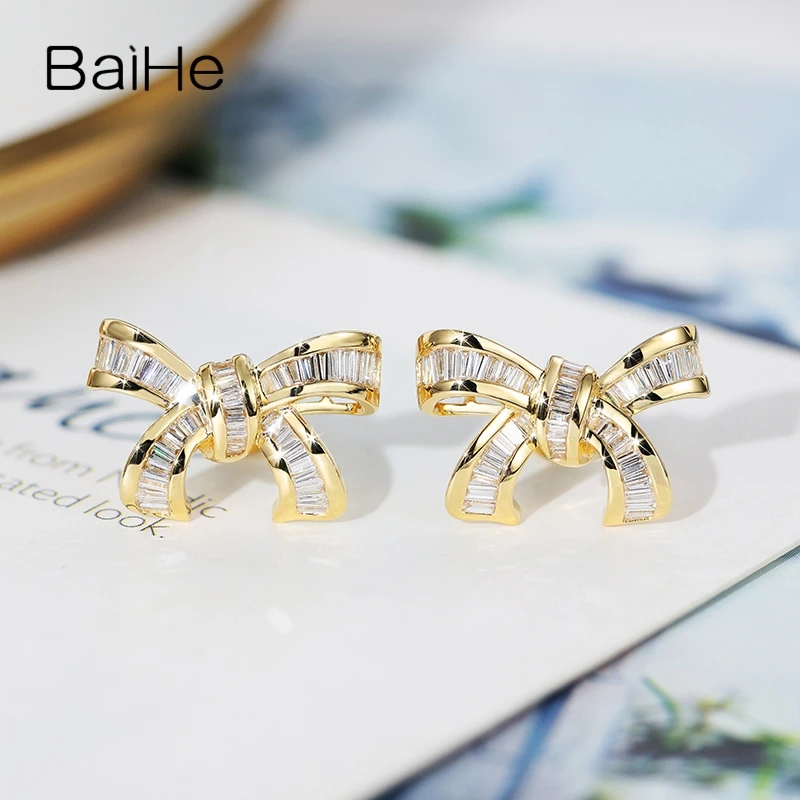 BAIHE Solid 14 K желтое золото(AU750) 0.60ct квадратные H/SI натуральные бриллианты женские модные ювелирные изделия серьги-гвоздики