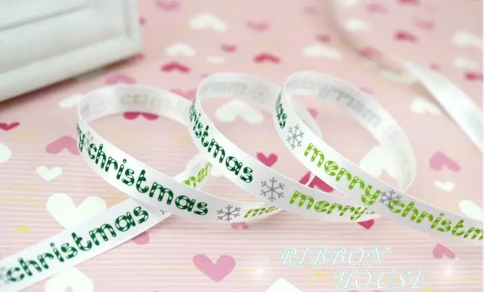 (2 м/лот) 3/8 ''(10 мм) красно белая корсажная лента с принтом&quot Merry Christmas