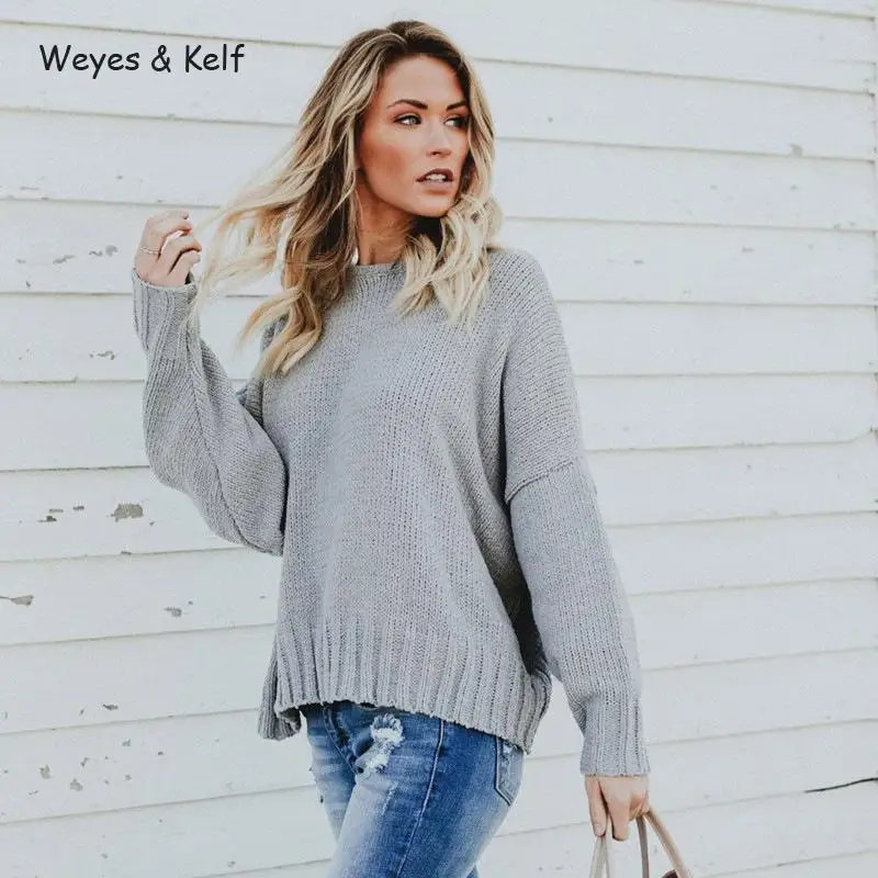 Weyes &amp Kelf Casual Lace Up Solid Women Sweaters And Pullovers 2020 Winter Knitted Loose Bat Sleeve Backless Sweater Female | Женская
