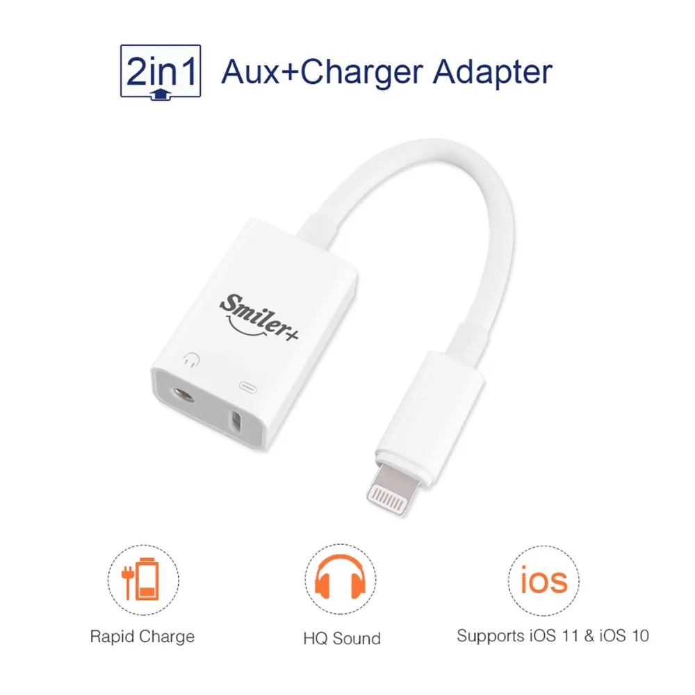 Lightning to 3.5mm Adapter and Splitter Smiler+ Upgraded iPhone Audio Headphone Jack Charge Cable Charger for |