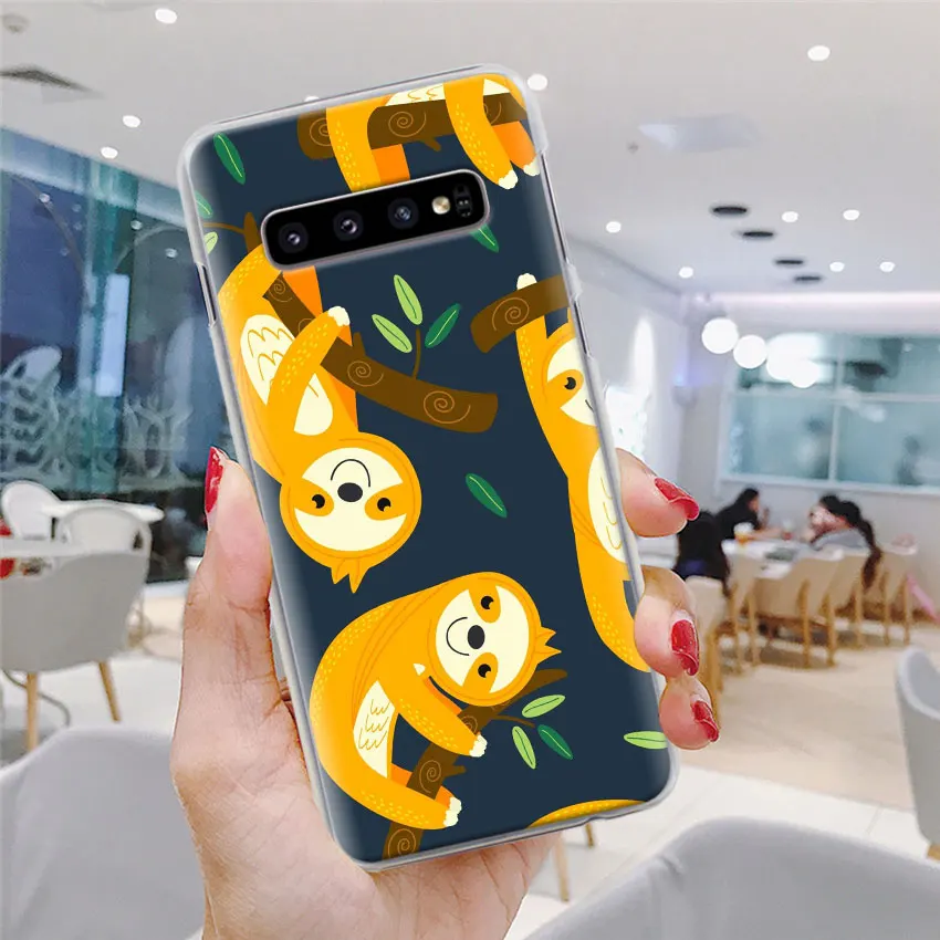 Серый Ленивец и цветочный узор чехол для телефона samsung Galaxy S10e S10 Plus S7 S8 S9 Plus Note 8 9 M10 M20 M30 жесткий чехол Coque