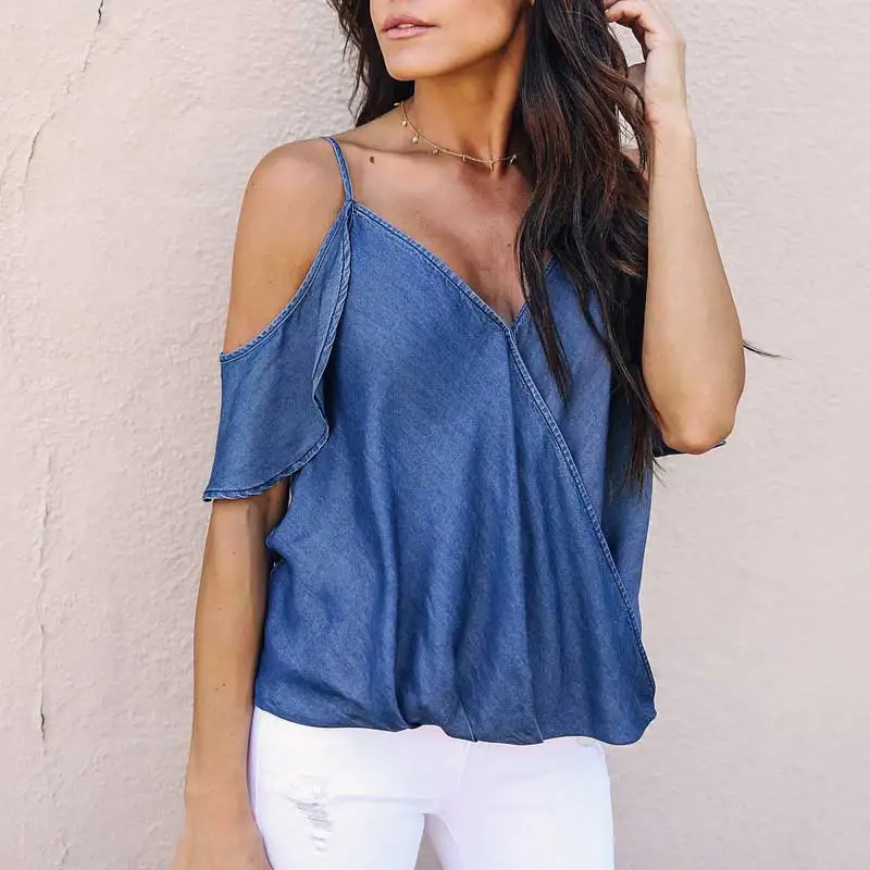 Sexy v neck off shoulder peplum blouse Women vintage ruffle shirt Casual Summer Sleeveless Clothing for female |
