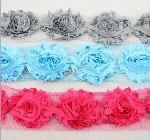 1 ярд/лот потрепанная шифоновая с кружевными розами для маленьких девочек