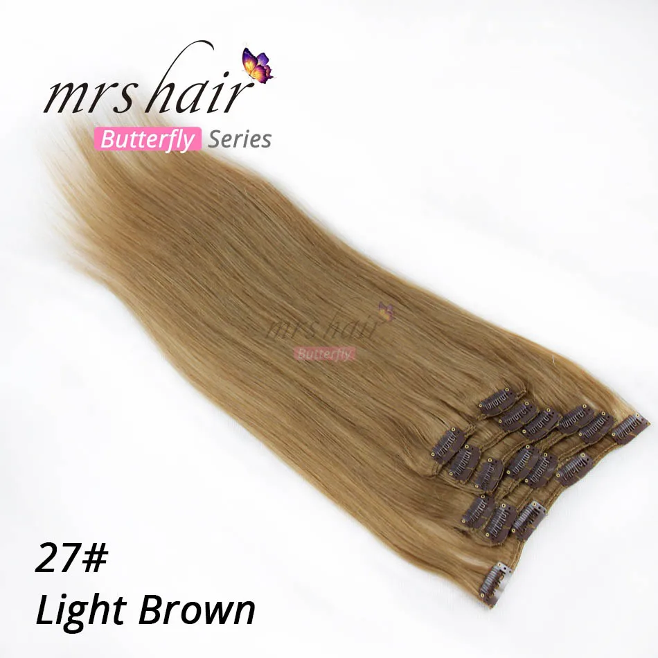 #27 MRS HAIR на заколках для наращивания волос 1" 16" 1" 20" 2" 24" машинное производство Remy человеческих волос на зажимах черный коричневый блонд натуральные волосы - Цвет: #27