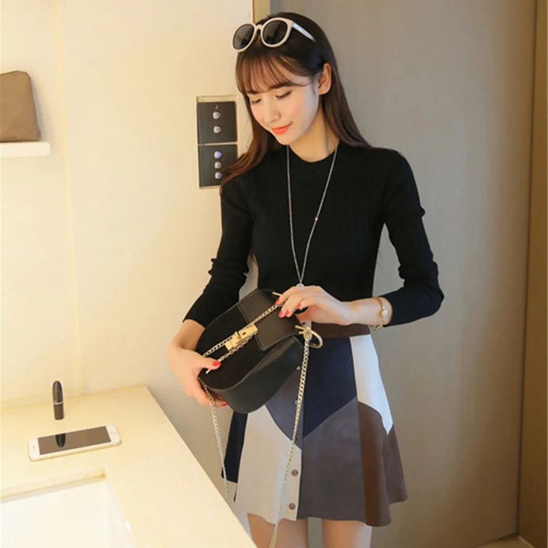 Women Essential Tops Solid Crew Neck Long Sleeve Knitted Ribbed Pullovers Basic Sweater | Женская одежда